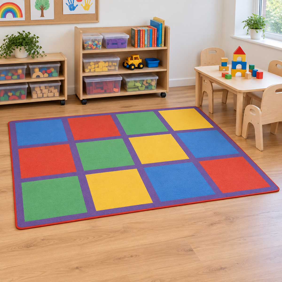 Rainbow Squares Rug shown without children — natural early years lifestyle image 6