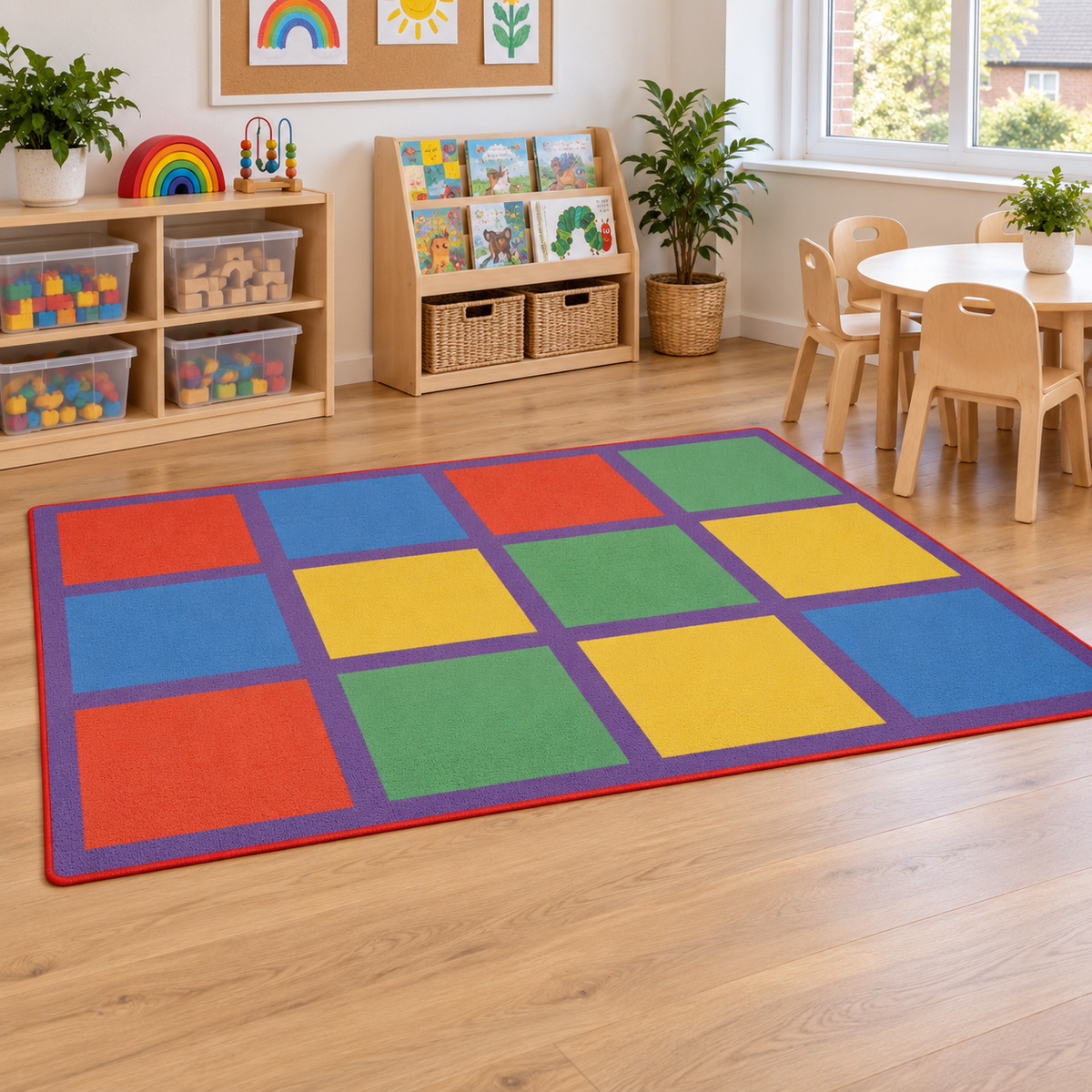 Rainbow Squares Rug shown without children — natural early years lifestyle image 7