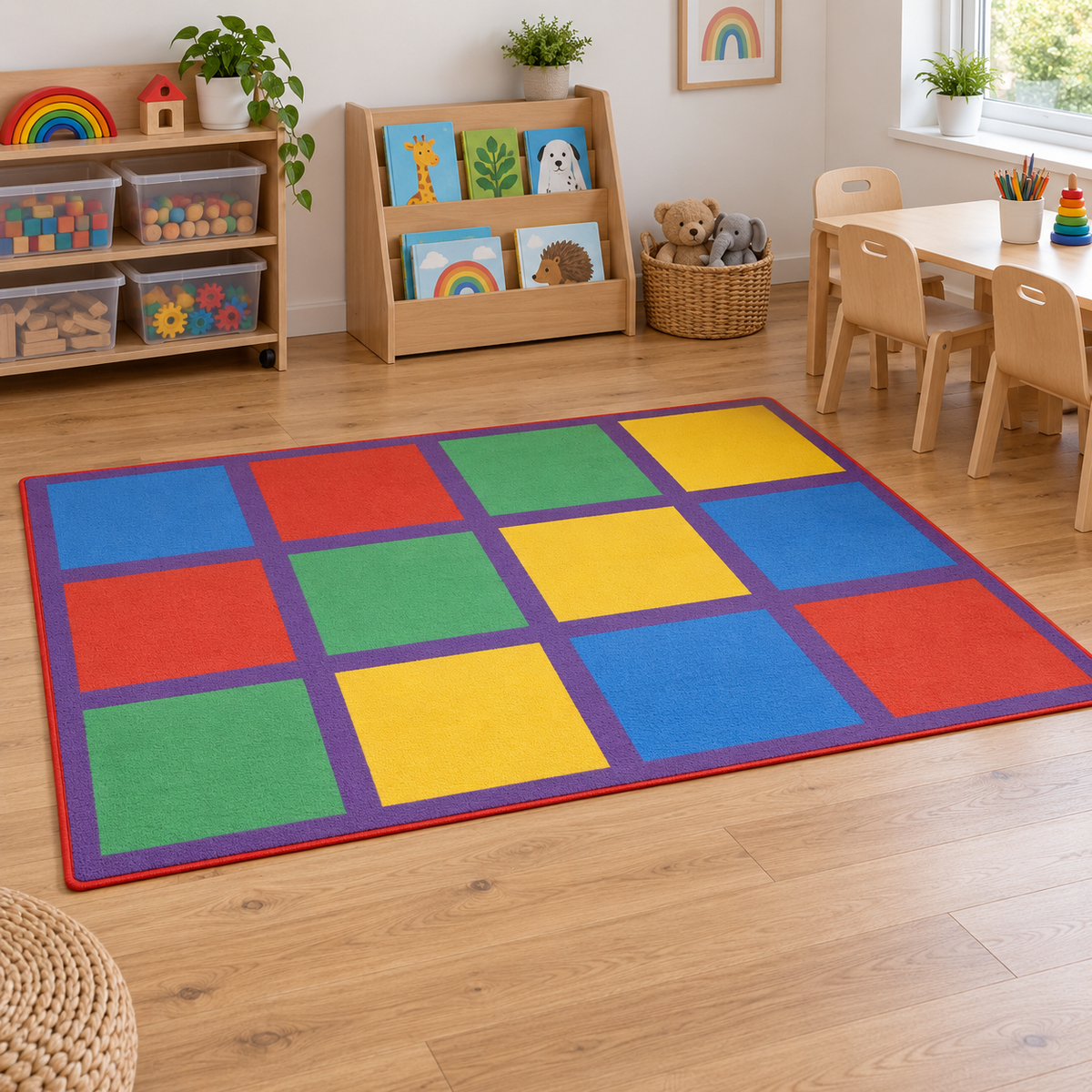 Rainbow Squares Rug shown without children — natural early years lifestyle image 8