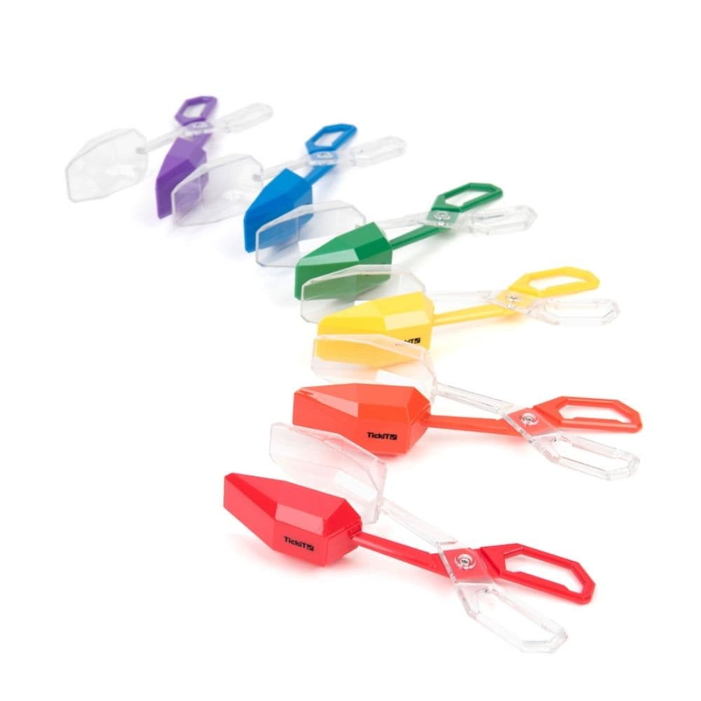 Rainbow Tongs Set of 6, Get a grip on fine motor skills with this tong set containing 6 scoops! The brightly coloured Rainbow Tongs have clear tops for easy observation and scissor handles for safely capturing, holding and inspecting insects or plants. The Rainbow Tongs come in 6 colours, 1 colour each: red, blue, green, yellow, orange and purple. They are ideal for developing a number of early skills, specifically fine motor skills, hand-to-eye coordination. Holding the tongs help children practice scissor