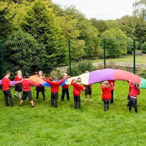 Rainbow Wave Parachute, This brightly coloured rainbow wave parachute is ideal for group participation for up to 30 children of all ages and abilities. Use the Rainbow Wave Parachute for developing social and team work skills, colour identification, estimation and probability. The Rainbow Wave play parachute encourages physical exercise for the whole body and is a highly effective way of developing co-ordination and balance. Children can use their imagination to create a variety of different games, for exam