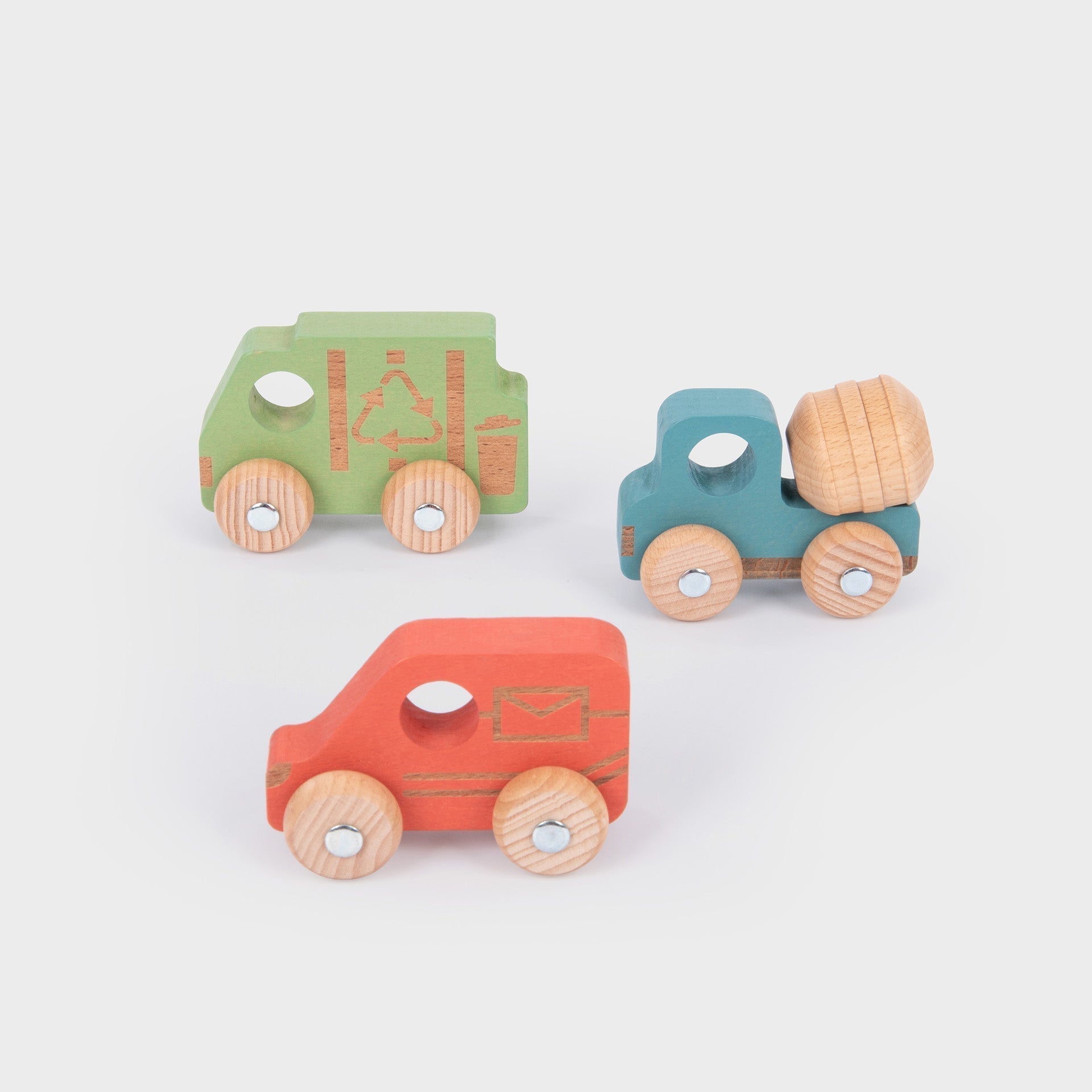 Rainbow Wooden Community Vehicles, Our TickiT® Rainbow Wooden Community Vehicles are fantastic for little transport enthusiasts! Made from beautiful smooth solid beechwood with a natural woodgrain finish in the 7 different colours of the rainbow. These tactile vehicles have intricate laser detailing, rotating wheels, and robust metal axles. Ideal for your child to use in imaginative play, small world play, and to encourage descriptive language skills and discussions about work, the environment, and communit
