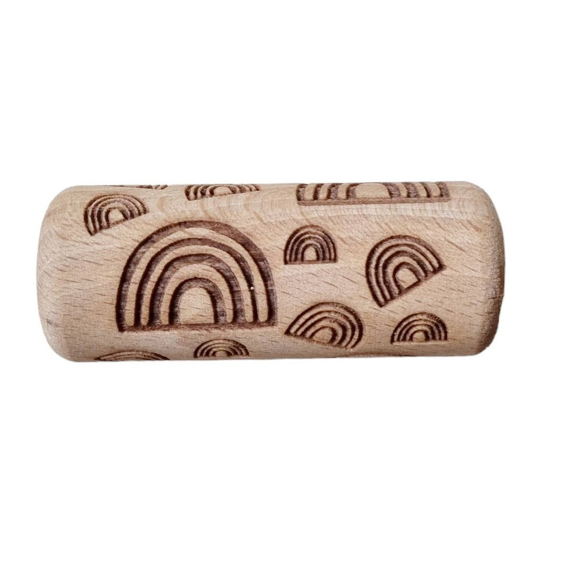 Rainbow Wooden Roller, Introducing our wooden clay roller, perfect for creating unique patterns and textures in your clay creations! With its fun and playful design featuring raised relief patterns, you can easily roll out rainbows, waves, and other fun designs in your clay. Made from high-quality wood, this roller is durable and built to last through many creative projects. Perfect for open-ended play, sensory play, and more, it's a versatile tool that your children are sure to love. And for added fun, pai
