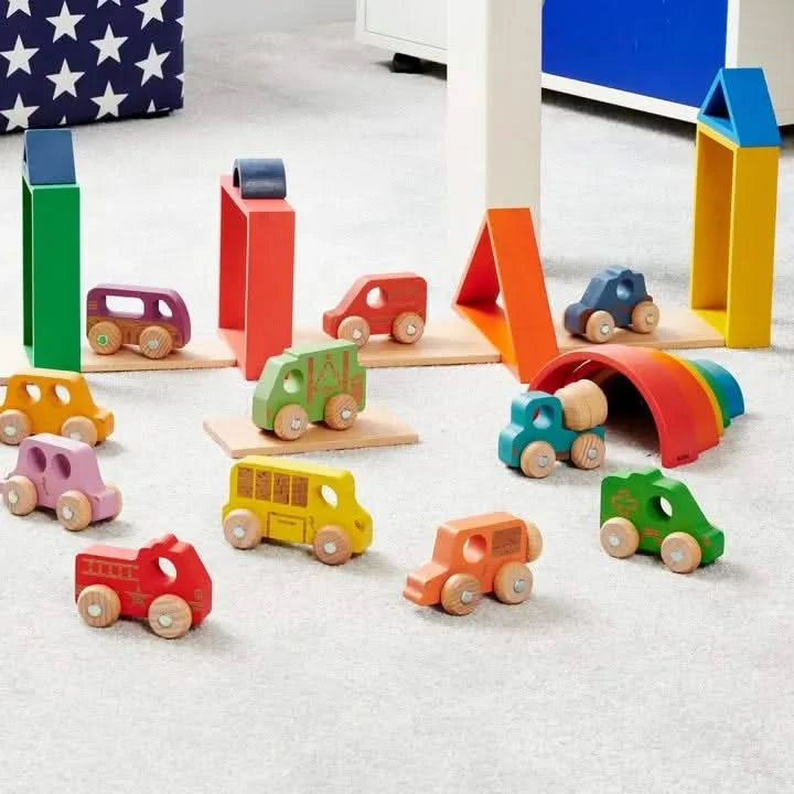 Rainbow Wooden Vehicles Set - Pk12-Rainbow Wooden Vehicles Set - Pk12