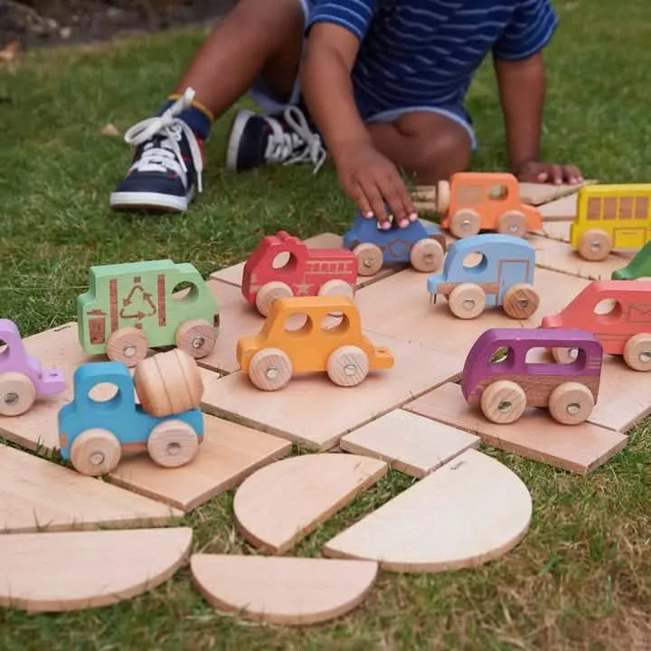 Rainbow Wooden Vehicles Set - Pk12-Rainbow Wooden Vehicles Set - Pk12
