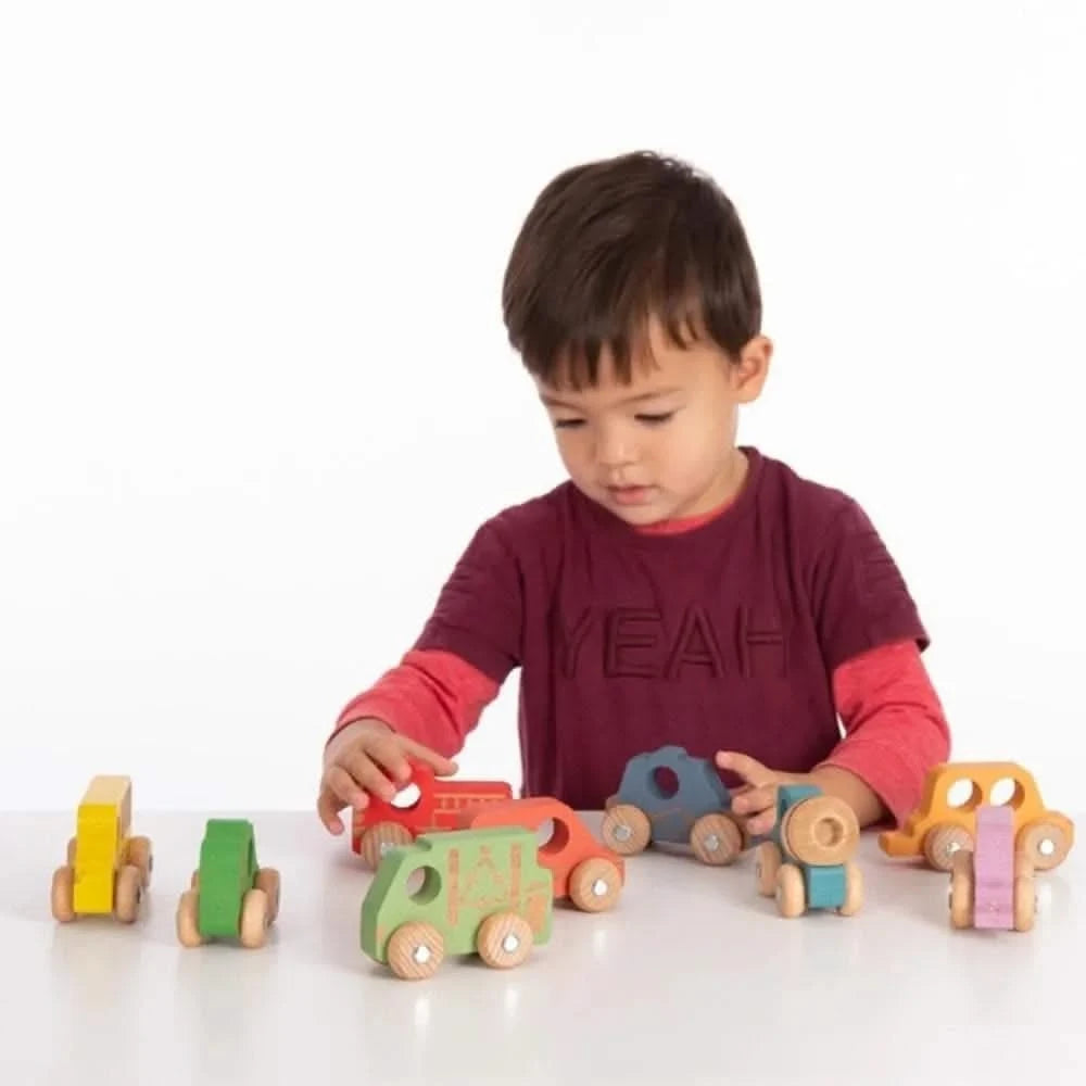 Rainbow Wooden Vehicles Set - Pk12-Rainbow Wooden Vehicles Set - Pk12