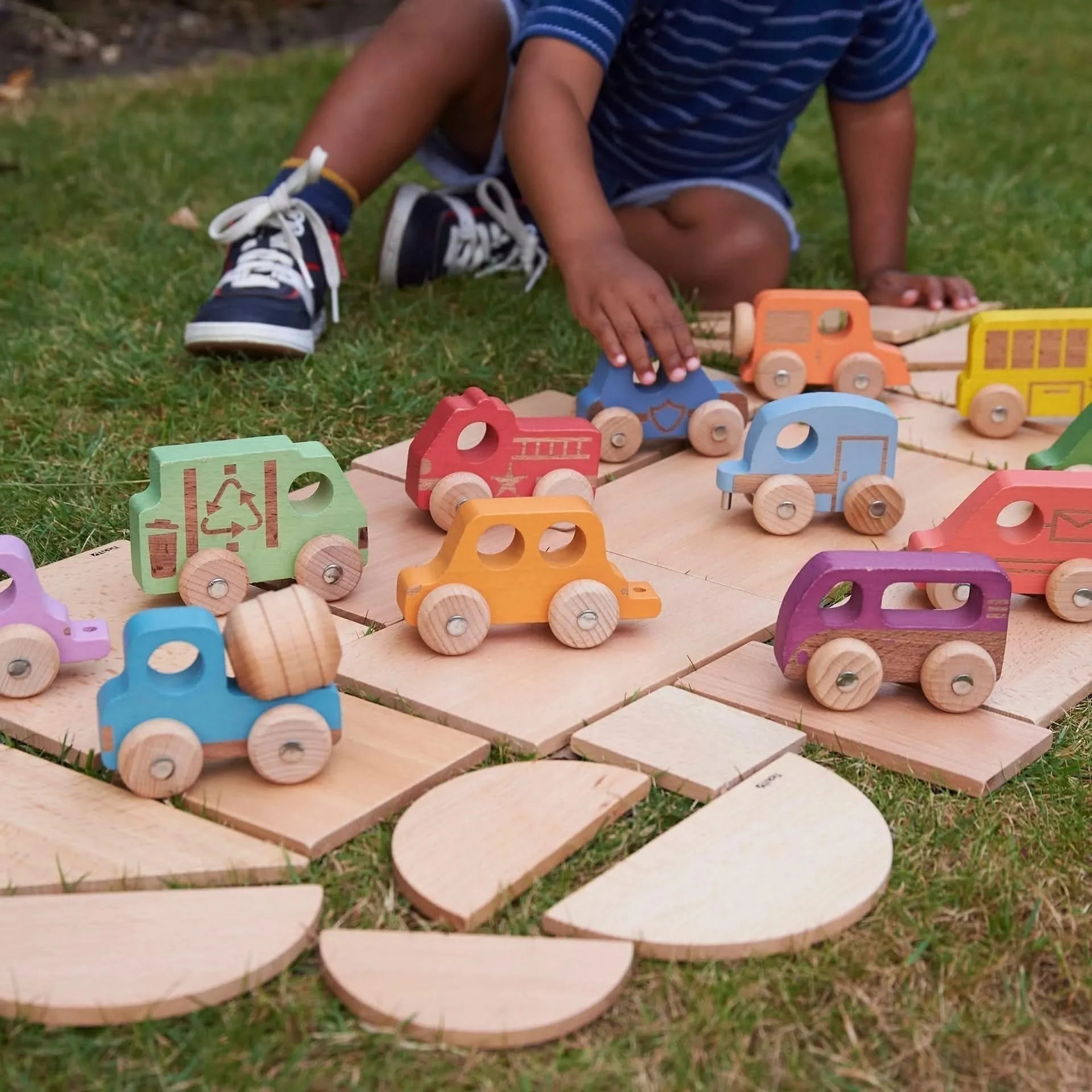 Rainbow Wooden Vehicles Set - Pk12-Rainbow Wooden Vehicles Set - Pk12