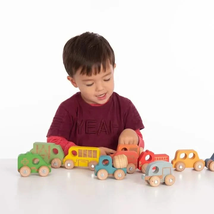 Rainbow Wooden Vehicles Set - Pk12-Rainbow Wooden Vehicles Set - Pk12
