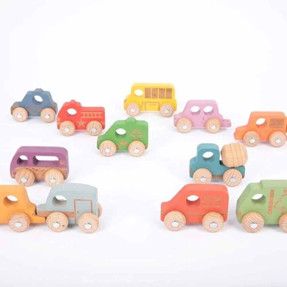 Rainbow Wooden Vehicles Set - Pk12-Rainbow Wooden Vehicles Set - Pk12