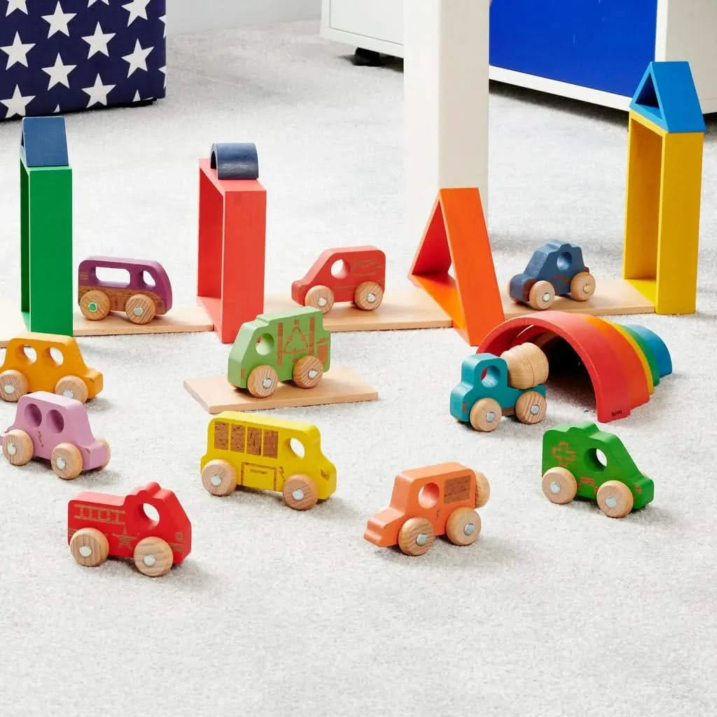 Rainbow Wooden Vehicles Set - Pk12-Rainbow Wooden Vehicles Set - Pk12