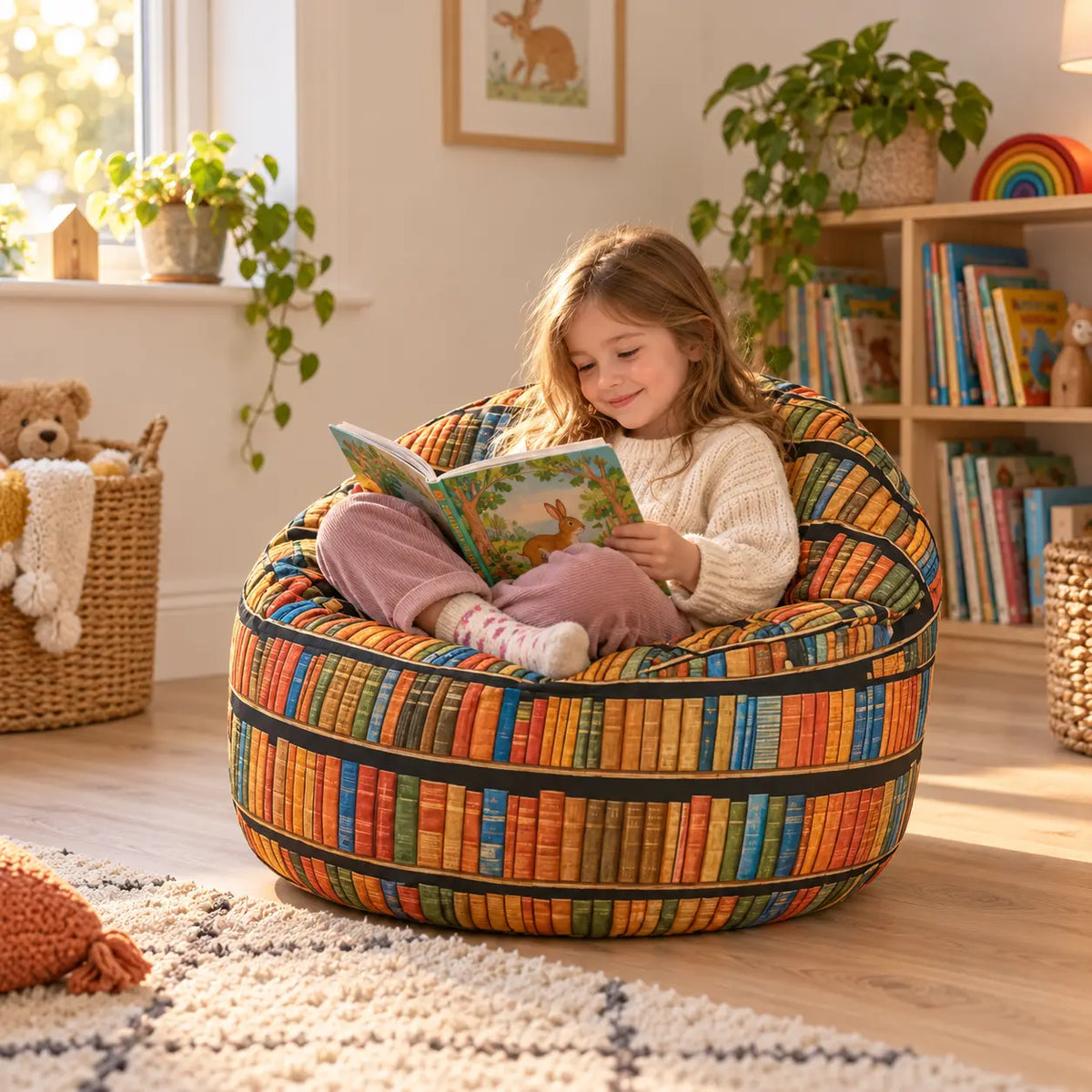 Reading Beany Chair with child in a home reading nook
