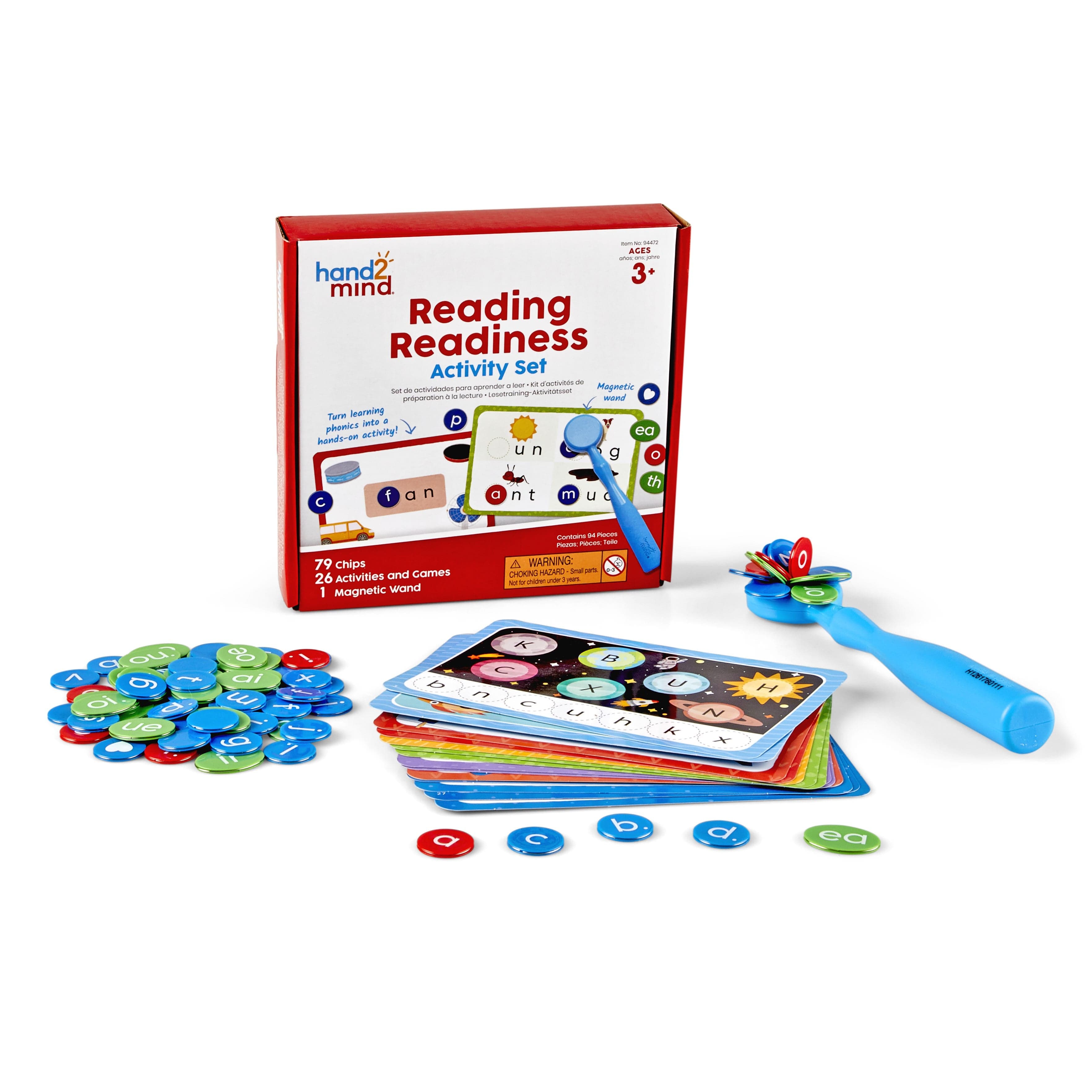 Reading Readiness Activity Set, The Reading Readiness Activity Set is great for hands-on interactive literacy learning in the classroom or at home. Children use the magnetic wand and letter and sound counters to learn upper- and lowercase letters, initial and ending sounds, and blending and segmenting sounds. The Reading Readiness Activity Set helps build confident young readers with this hands-on reading readiness set. Children use the magnetic wand and letter and sound counters to learn upper- and lowerca