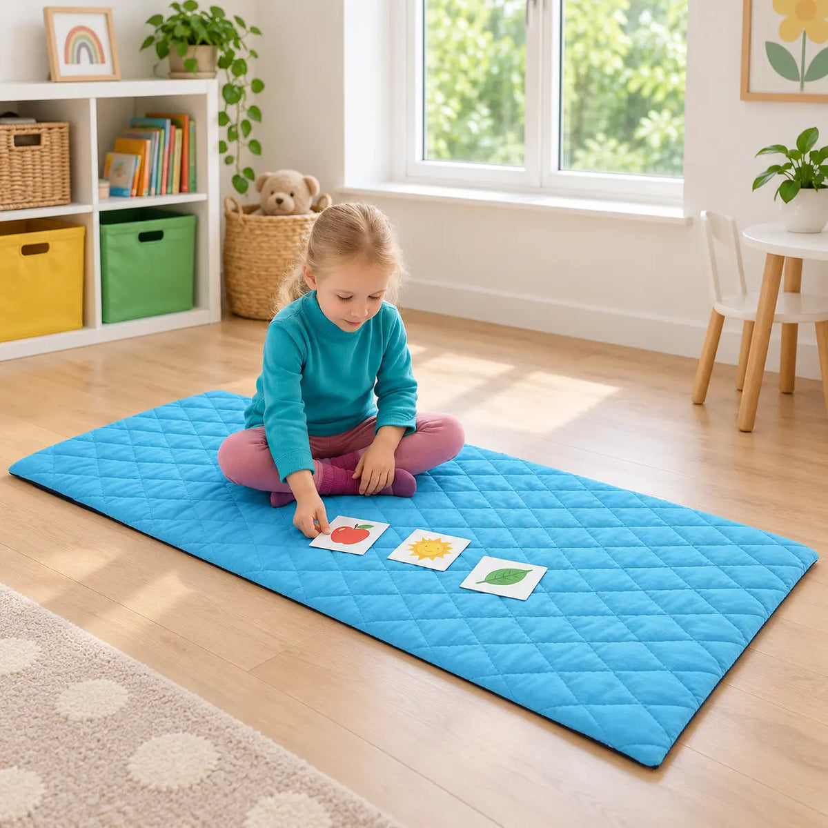 Rectangle Quilted Mat 140 x 70cm Aqua natural lifestyle image 3