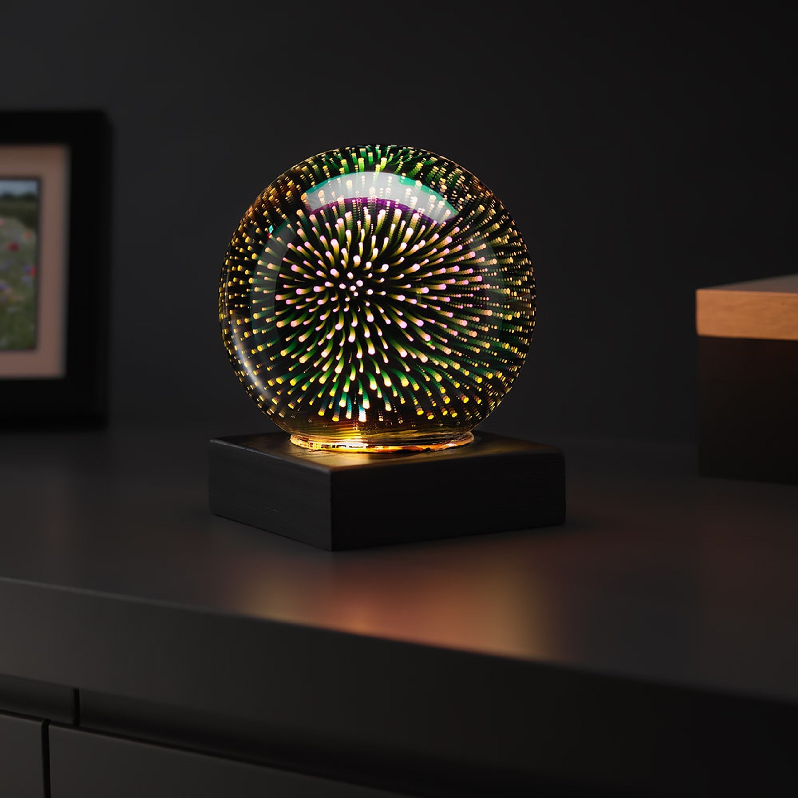 RED5 3D LED Fibre Ball Light, Add a colourful touch to any room with this amazing LED 3D USB fibre ball light from RED5. This 12cm diameter glass ball emits colourful lights in a beautiful pattern giving your room an awesome LED glow.It is USB powered so you can easily place it anywhere. This fun little gadget would make an awesome gift to brighten up any room and its perfect for people of all ages, great for getting the party started! It is ideal for any occasion. Features: Ball Diameter: 12cm Includes a 1