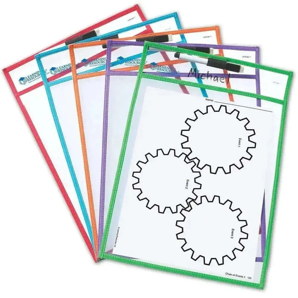 Reusable Wipe-Clean Pockets Set of 5-Reusable Wipe-Clean Pockets Set of 5