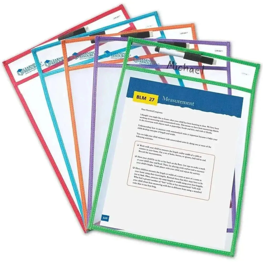 Reusable Wipe-Clean Pockets Set of 5-Reusable Wipe-Clean Pockets Set of 5