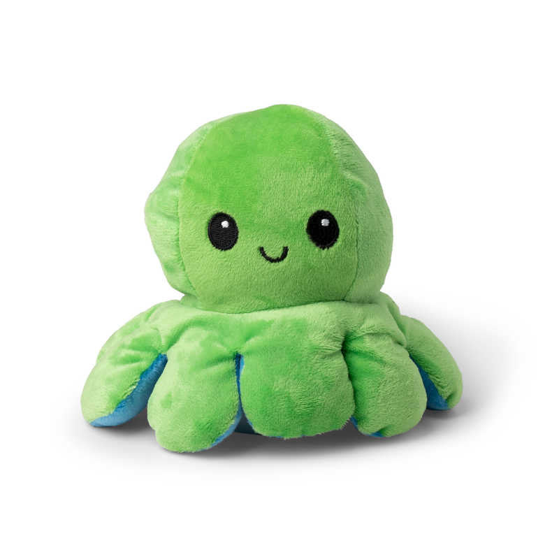 Reversible Octopus Plush Toy, Plush octopus toy with a clever reversible design.This adorable looking soft octopus sports a bright colour and a cheery face at first glance. However, flip the Reversible Octopus over and invert its head to reveal a new colour, and a grumpy face to match.The Reversible Octopus measures roughly 20cm from tentacle to tentacle and is sure to be the cutest octopus you will ever see. Available in four reversible colour combinations. Plush octopus toy Reversible design Changes colou