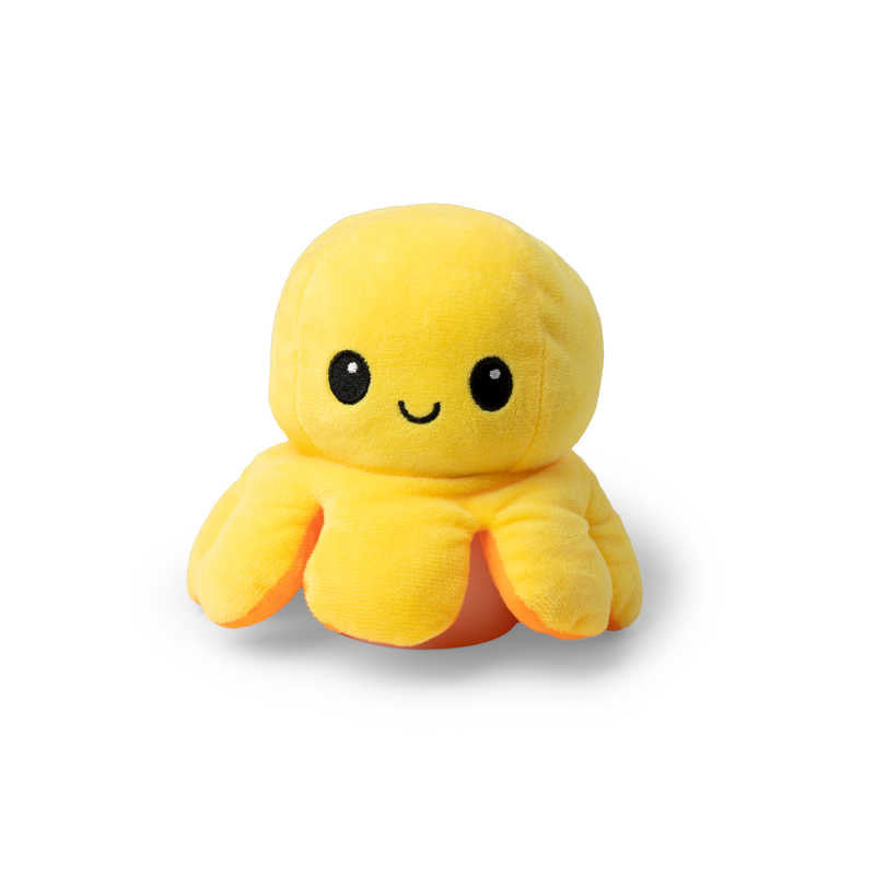Reversible Octopus Plush Toy, Plush octopus toy with a clever reversible design.This adorable looking soft octopus sports a bright colour and a cheery face at first glance. However, flip the Reversible Octopus over and invert its head to reveal a new colour, and a grumpy face to match.The Reversible Octopus measures roughly 20cm from tentacle to tentacle and is sure to be the cutest octopus you will ever see. Available in four reversible colour combinations. Plush octopus toy Reversible design Changes colou