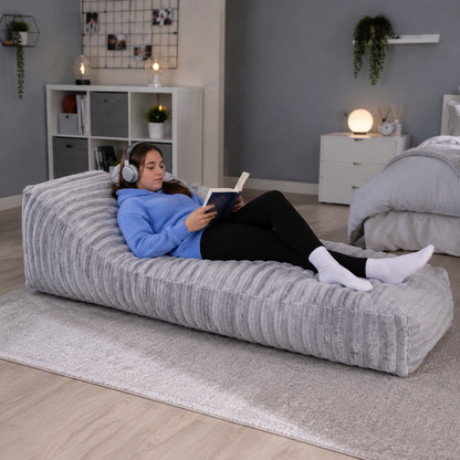Ribbed Faux Fur Bean Bag Bed in a modern bedroom or lounge - lifestyle image 1