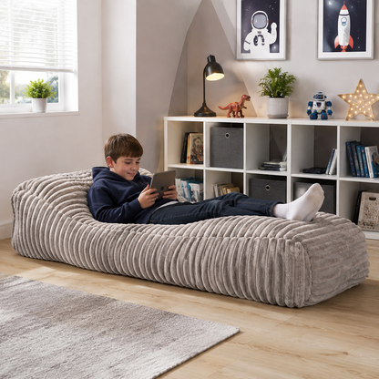 Ribbed Faux Fur Bean Bag Bed in a modern bedroom or lounge - lifestyle image 3