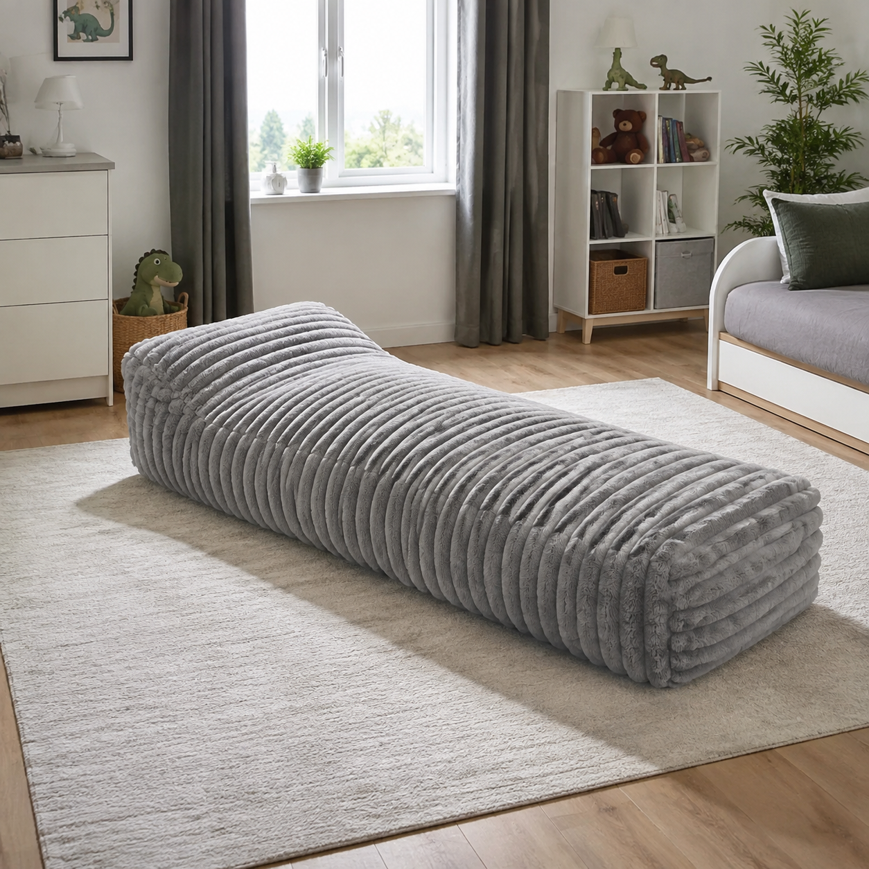 Ribbed Faux Fur Bean Bag Bed in a modern bedroom or lounge - lifestyle image 5