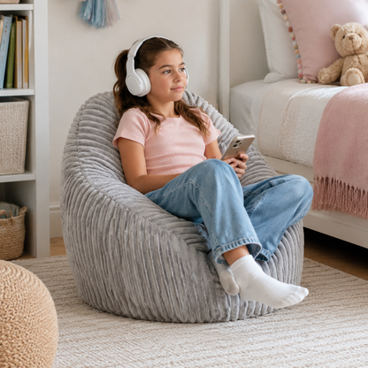 Ribbed Faux Fur Beanbag Single Seater in a modern children's setting - lifestyle image 1