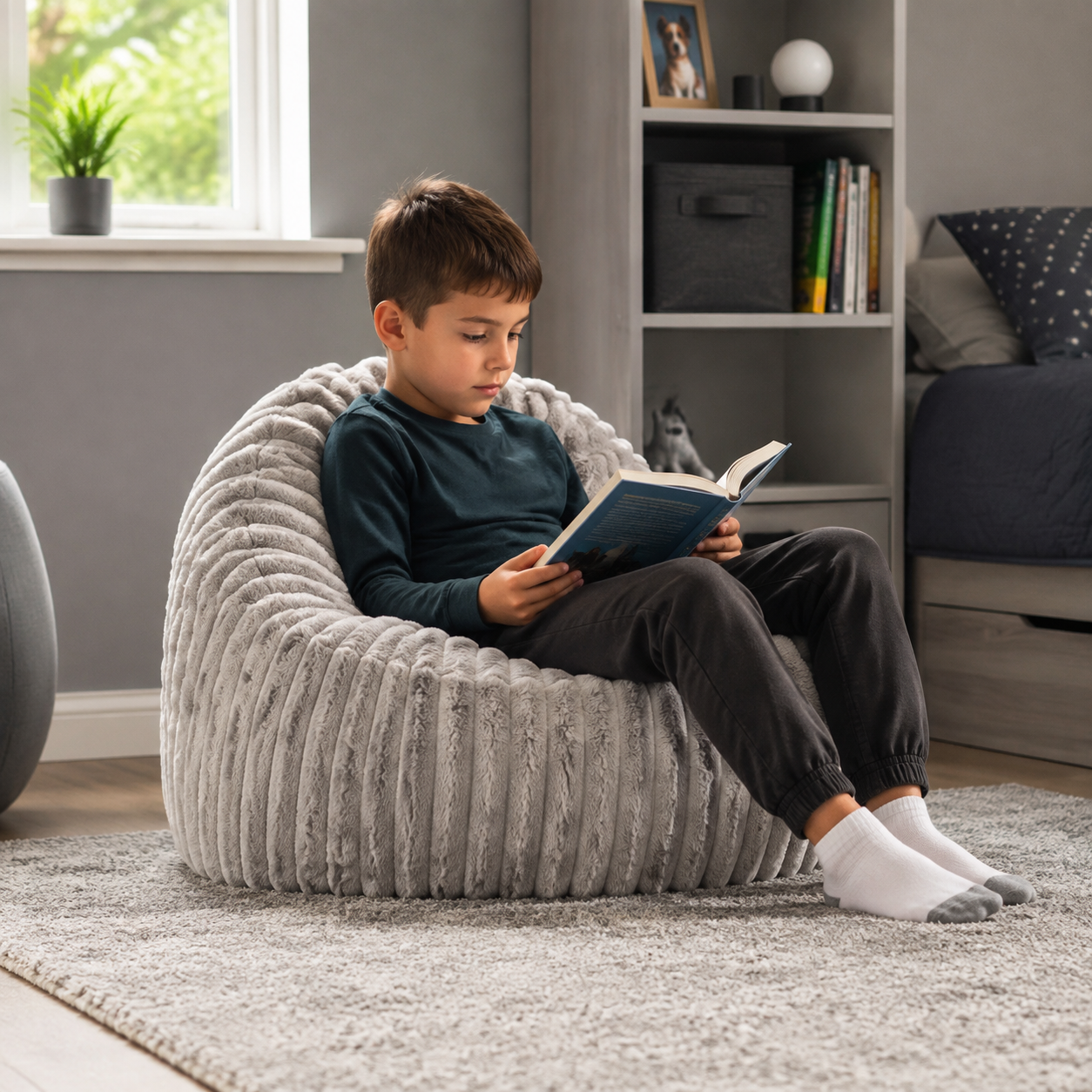 Ribbed Faux Fur Beanbag Single Seater in a modern children's setting - lifestyle image 2