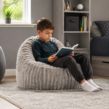 Ribbed Faux Fur Beanbag Single Seater in a modern children's setting - lifestyle image 2