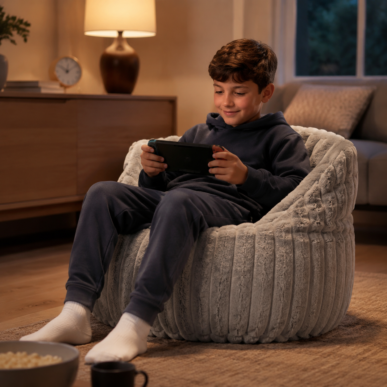 Ribbed Faux Fur Beanbag Single Seater in a modern children's setting - lifestyle image 4