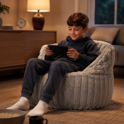Ribbed Faux Fur Beanbag Single Seater in a modern children's setting - lifestyle image 4