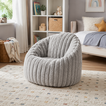 Ribbed Faux Fur Beanbag Single Seater in a modern children's setting - lifestyle image 5
