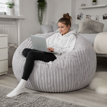 Ribbed Faux Fur Bean Bags Chunky Jumbo Fur in a teenage setting - lifestyle image 1