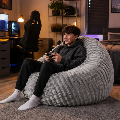 Ribbed Faux Fur Bean Bags Chunky Jumbo Fur in a teenage setting - lifestyle image 3