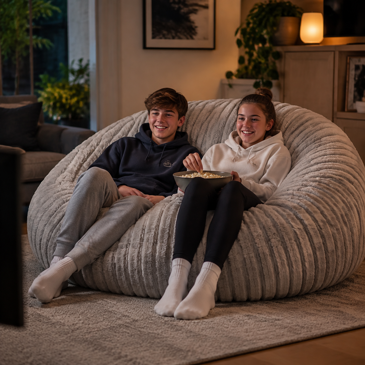 Ribbed Faux Fur Bean Bags Chunky Jumbo Fur in a teenage setting - lifestyle image 4