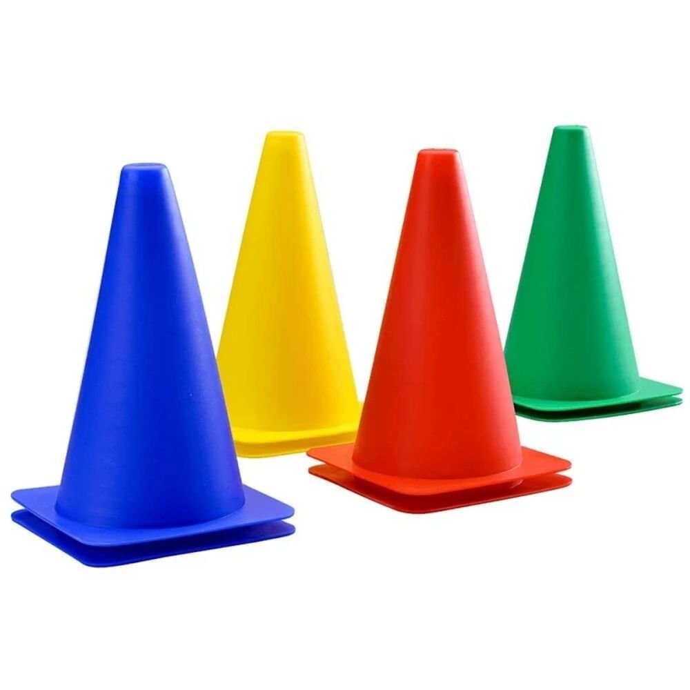 Road Cones Pack of 4, Introducing the Gowi Toys Safety Cones - a set of 4 colourful and lightweight road cones that are perfect for playtime, P.E. classes, and teaching little ones about road safety. These cones come in vibrant blue, yellow, red, and green, adding a fun element to any activity.Designed with safety in mind, these cones are easy to stack and ensure a secure play environment. You can use them indoors or outdoors, making them versatile for various settings. Whether you're organizing a game at a