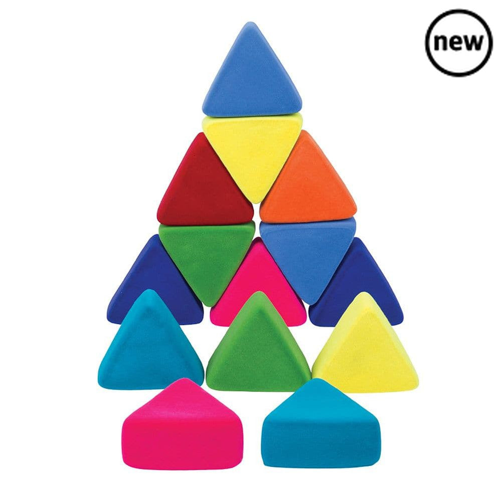 Rubbablox Just Triangles, Rubbablox Just Triangles is great toy to inspire creativity: a set of 16 colourful, soft and velvety triangle in the perfect size for little hands. Rubbabu produce hand made toys from natural biodegradable foam rubber. Our toys are soft, tactile and durable, offering years of endless imaginative play value and learning opportunities. Suitable from Birth. Leaving the child to figure out what she or he would make from it, a pyramid, a circle, a square, or a house, barn or fence. Soft