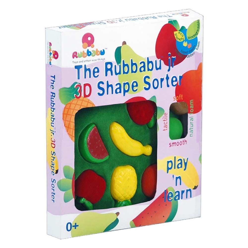 Rubbabu Fruit Shape Sorter, Children will love to learn more with the Rubbabu 3D Shape Sorter Fruits. It comes with attractive colour to grab kid's attention and to make their learning and colourful. It is great and interesting way to educate children about fruits and its benefits. Made from high quality rubber, it is soft, natural and safe for little hands to play with. It creates a wonderful learning opportunity for them to develop fine motor skills. Rubbabu produce hand made toys from natural biodegradab