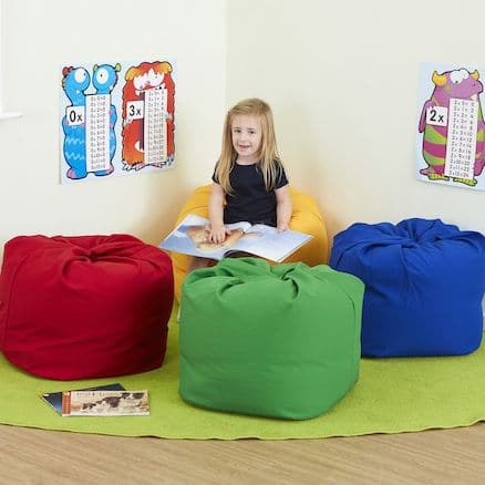 Sag Bag Primary Colours 4 Pack, Introducing our Sag Bag Beanbags, tailor-made for the boundless energy and active learning styles of children in Key Stage 1 and 2. Cultivate a vibrant and engaging environment with this quartet of colourful beanbags, available in vivid Yellow, brilliant Blue, radiant Red, and gleaming Green. Key Features: Child-Centric Design: Crafted keeping the requirements of children in Key Stage 1 and 2 in mind, ensuring they're the perfect fit for little learners. Colourful Variety: Su