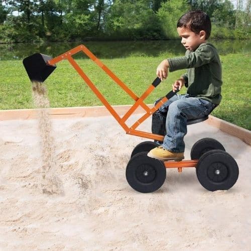 Sand Digger with wheels, A robust sand digger for outdoor sand play. Rotates up to 360 degrees, with great scooping action and sturdy plastic wheels. Made of metal, with a plastic bucket seat. Children will love the Sand Digger with wheels and its a great piece of equipment for imaginary play out and about in the garden. The Legler Sand Digger with wheels is a durable and quality toy to add to your garden this summer. Approx. 104 x 33 x 58 cm Seat height approx. 35 cm, Max. load capacity 50 kg, Sand Digger 