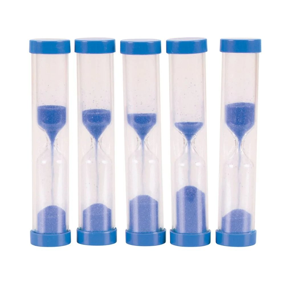Sand timer mini 5 minutes Pack of 5, These sand timers are an essential tool for any classroom or learning environment. With this pack of 5 timers, you will have everything you need to help children understand the concept of time.Measuring 5 minutes each, these sand timers provide a visual representation of the passing of time. They are a practical alternative to stop clocks, making it easier for children to grasp the concept of time in a more hands-on and interactive way.Whether you are organizing games, t