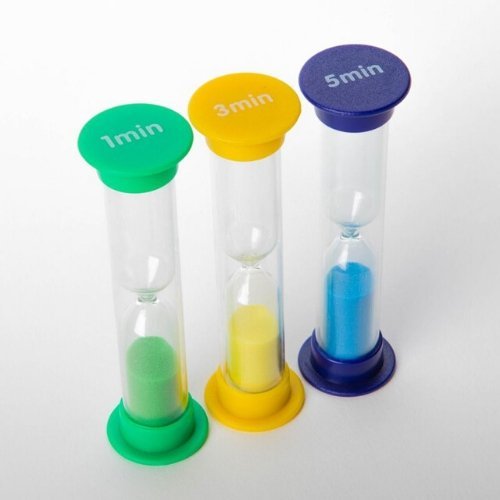 Sand timer mini mixed pack, Robust colour coordinated pack of 3 mini sand timers with 1 minute,3 minute and 5 minute sand timers giving accurate interval times. The Sand timer mini mixed pack is perfect for use in classroom tasks,games, accurate event timing and experiments and to set time challenges and boundaries for children. Each individual sand timer measures 9 x 2.5 x 2.5 cm Set of 3 Mini sand Timers - 1 ,3 and 5 minute Robust timer, perfect for use in games & timing experiments. All sandtimers are co