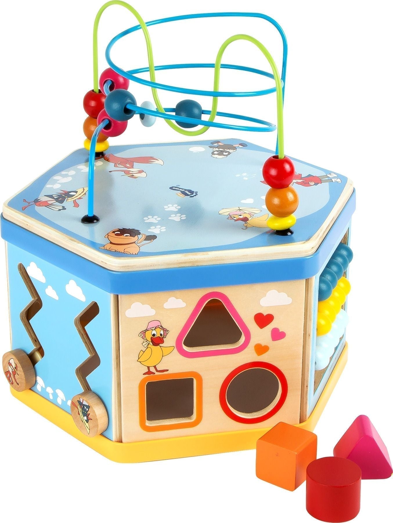 Sandman Motor Skills Training Cube, Looking for a fun and engaging toy that will help your child develop important motor skills and abilities? Look no further than the Sandman Motor Skills Training Cube! Made from sturdy wood and featuring colorful images of Sandman and his friends, this cube is packed with exciting features that will keep your child entertained for hours. Each side of the cube offers a different function for playing, including a motor skills training loop that can be removed to empty out t