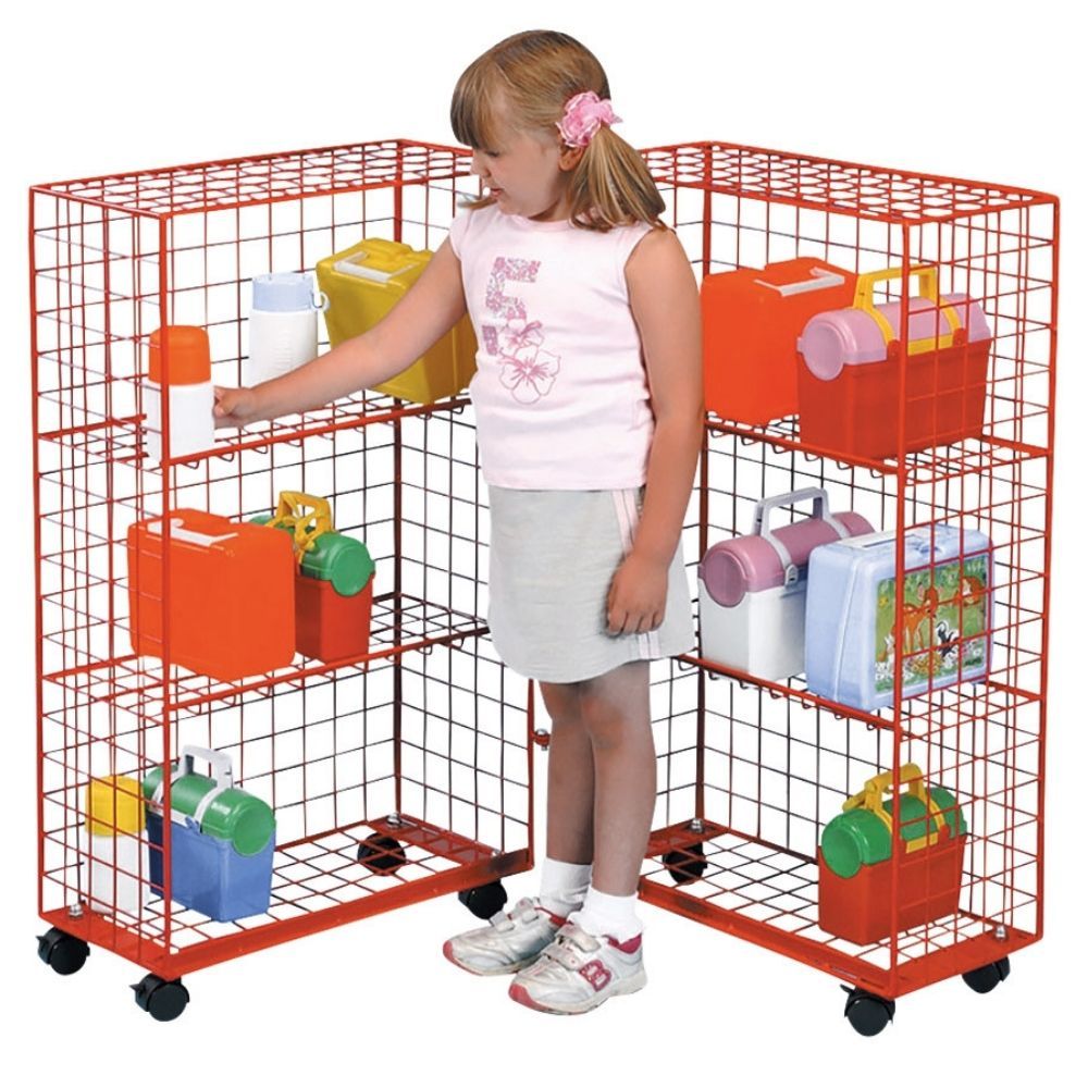 Secure Folding Lunchbox Trolley, The Secure Folding Lunchbox Trolley is a sturdy wire coated storage rack complete with 4 castors making this lunchbox trolley perfect for portable use in classrooms and cloakrooms. The Secure Folding Lunchbox Trolley can be stored away with ease and is designed to save space in the classroom and keep lunches safe. The Secure Folding Lunchbox Trolley holds approx 30 lunch boxes. Suitable Age: 3+ years Perfect for breakfast clubs and after school clubs Strong and durable troll