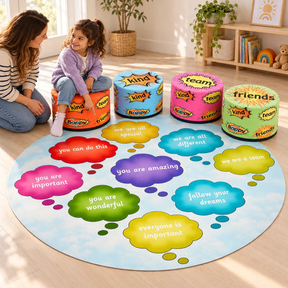 Child and practitioner talking beside the Self Worth Positive Playset