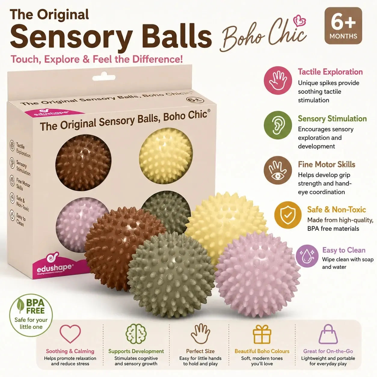 Sensory Ball 10cm - Pack of 4 - Boho Chic-Sensory Ball 10cm - Pack of 4 - Boho Chic