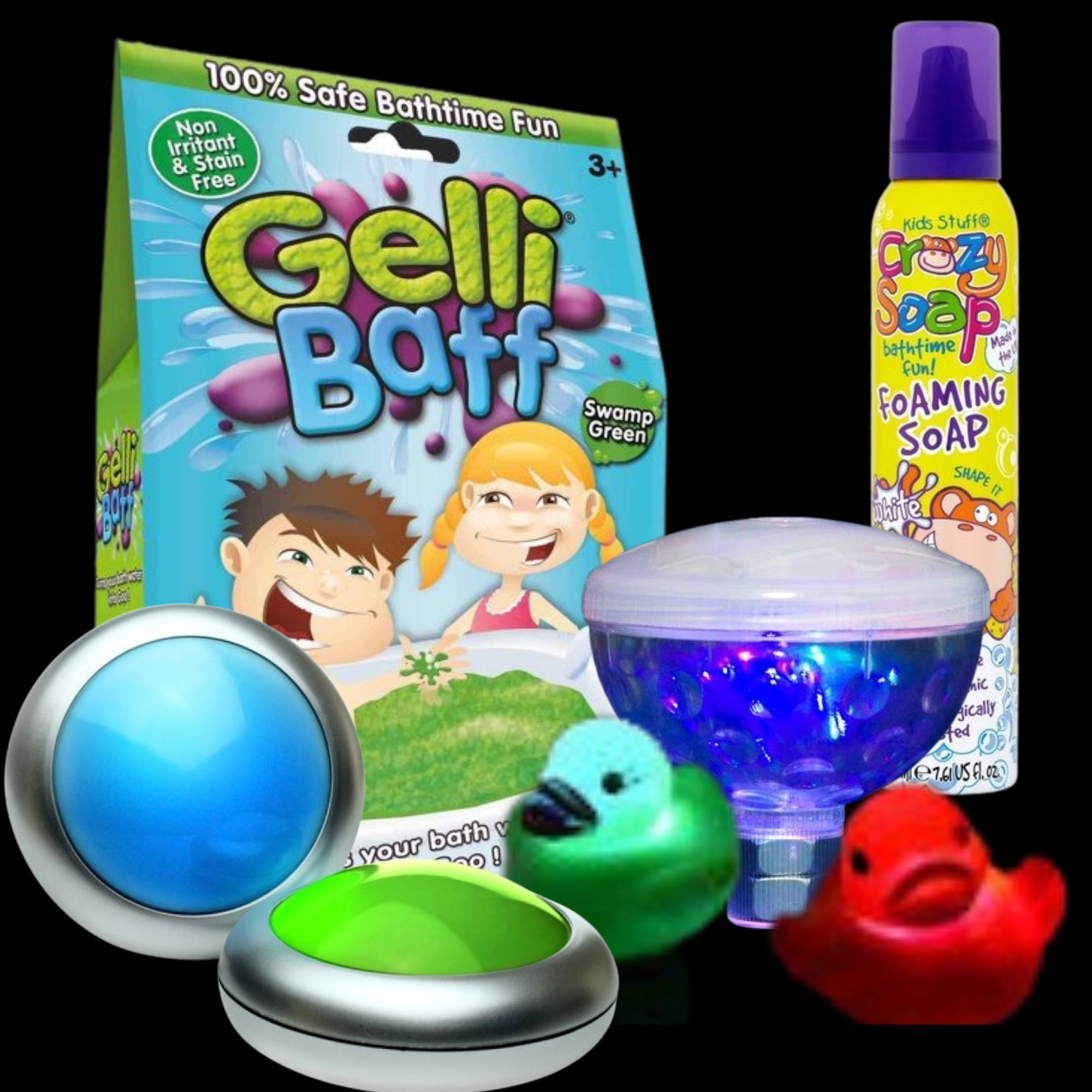 Sensory Bath Kit, Transform each bath into a soothing and colorful retreat with our Sensory Bath Kit! This curated collection combines sensory lights and innovative elements to elevate your bath time instantly. It’s not just about a clean body; it’s about immersing in a world of relaxation, joy, and colorful fun! 🛁 Features: Light-Up Bath Ducks: 2 radiant ducks to add a sprinkle of enchantment to your bath. Gelli Baff Play: Morphs your bath water into a squishy, jelly-like substance for an extraordinary tex