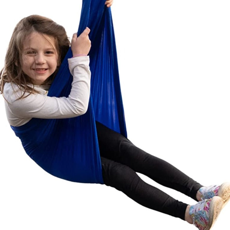 Sensory Hug Swing, Introducing the Sensory Hug Swing - a one-of-a-kind sensory experience designed to provide children with a calming and soothing environment. Crafted from soft yet durable lycra, this swing molds to the user's body and can withstand even the heaviest of use.The Sensory Hug Swing offers a multitude of benefits for children of all abilities. It serves as a relaxing space for kids to unwind and calm down, providing a deep squeeze sensation and gentle movement that enhances their sensory input