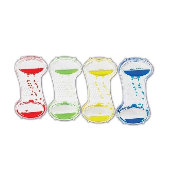 Sensory Jump Bean Timer Pack of 4, The Sensory Jump Bean Timer is a highly attractive transparent colour sensory jump bean timer shape which use the flow of oil and water droplets to show the passage of time, a dynamic that will captivate and fascinate. Turn any of these large colourful Sensory Jump Bean Timer shapes upside down to release droplets that tumble and bounce to the bottom. Flip the Sensory Jump Bean timer over and multiple droplets flow quickly. They will be helpful in giving the time a child h