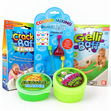 Sensory Messy Play Kit with Crackle Baff, Gelli Baff, bubble kit and slime tubs