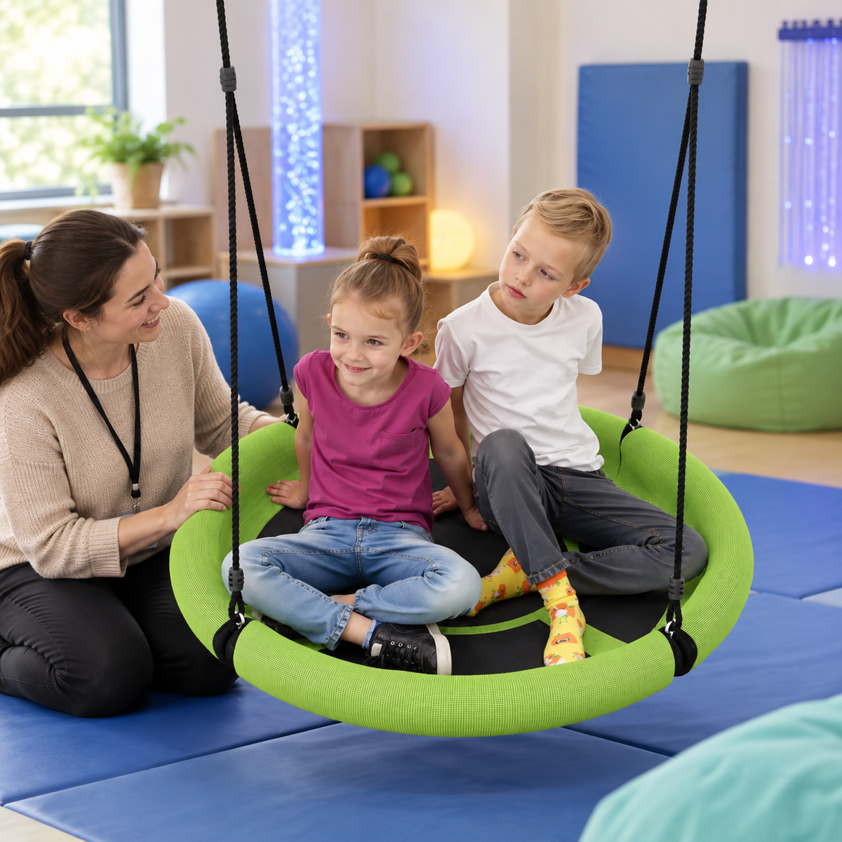 Green Sensory Nest Swing in an SEN classroom